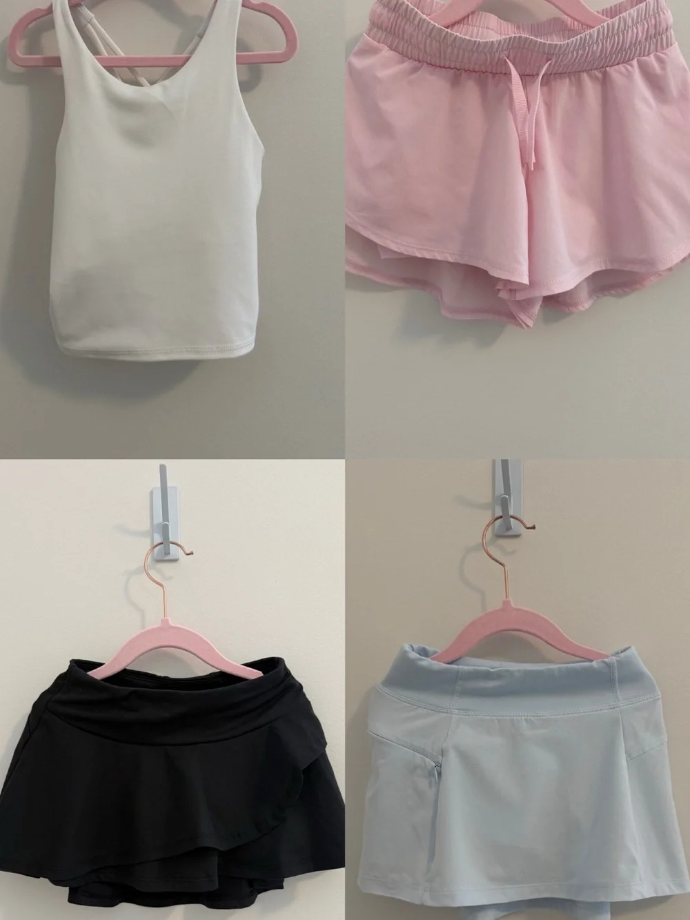 All in Motion Girls Active Bundle - White Tank, Pink, Black & Light Blue Skorts